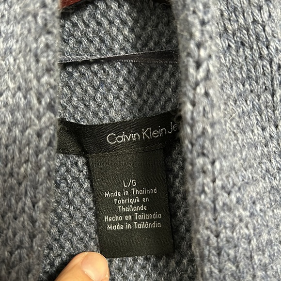 Calvin Klein Wrap Blue Asymmetrical Open Front Sweater size Large - Picture 15 of 16